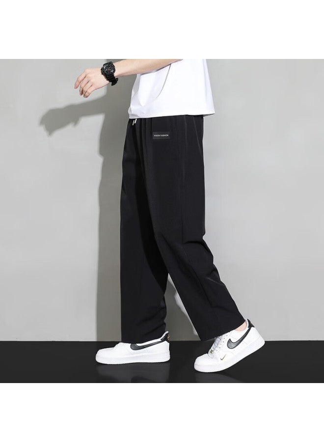 Dingfengbaoluo Men's Pants, Spring And Autumn Thin Quick-dry Trendy Sports Ice Silk Straight Casual Trousers, 235 Black 4XL - Image 4