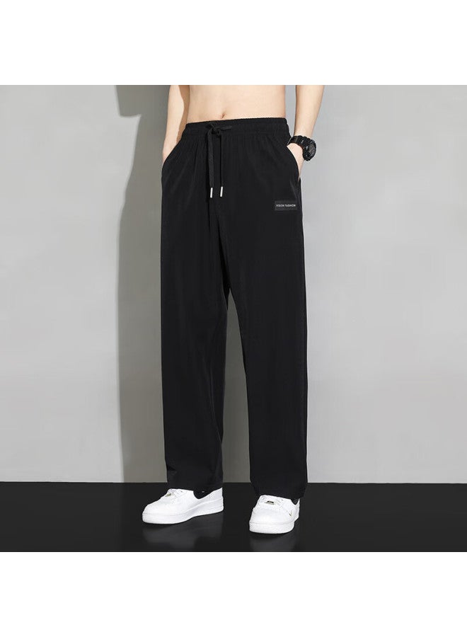 Dingfengbaoluo Men's Pants, Spring And Autumn Thin Quick-dry Trendy Sports Ice Silk Straight Casual Trousers, 235 Black 4XL - Image 1