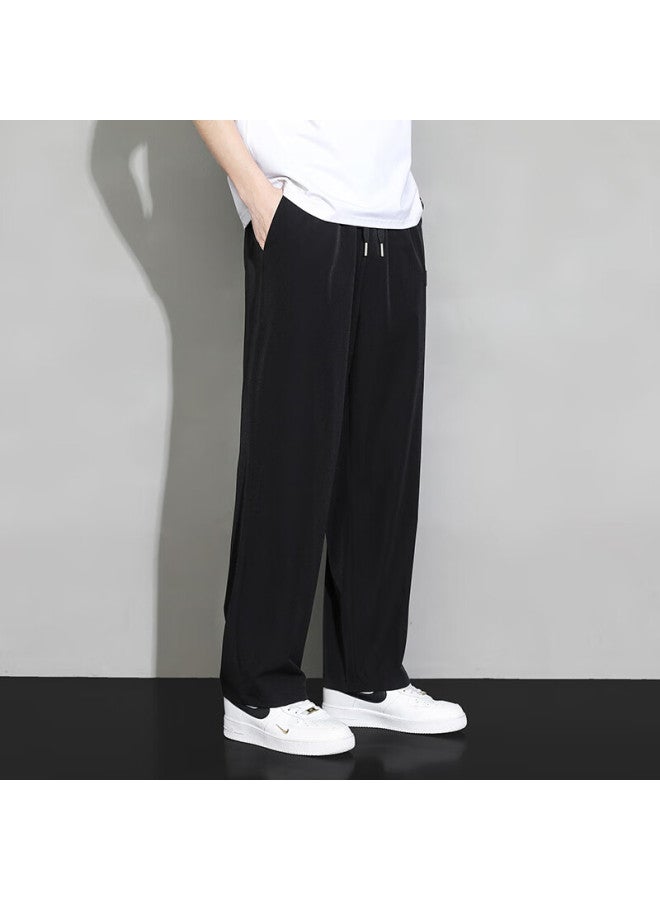 Dingfengbaoluo Men's Pants, Spring And Autumn Thin Quick-dry Trendy Sports Ice Silk Straight Casual Trousers, 235 Black 4XL - Image 5
