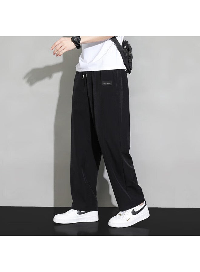 Dingfengbaoluo Men's Pants, Spring And Autumn Thin Quick-dry Trendy Sports Ice Silk Straight Casual Trousers, 235 Black 4XL - Image 3