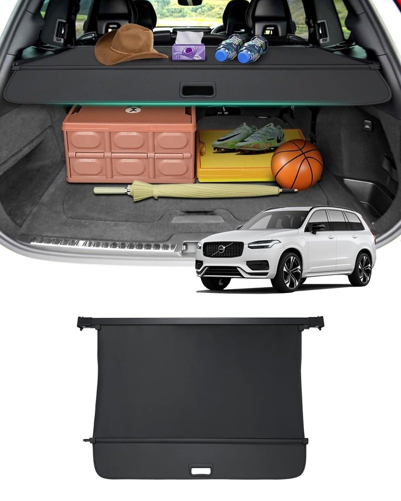 Powerty Cargo Cover for 20162024 2025 Volvo XC90 Accessories Trunk Cover Retractable Trunk Shielding Shade Cargo Luggage Cover Black