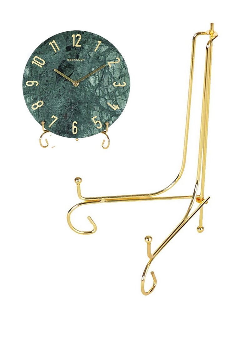 SYOSI Plate Stands, Display Stand Iron Metal Photo Holder Stand, Display Picture Frame Clock Holder, Gold Iron Easel Plate Holder, Metal Display Stands, for Book, Decorative Plates, and Art  - Image 1