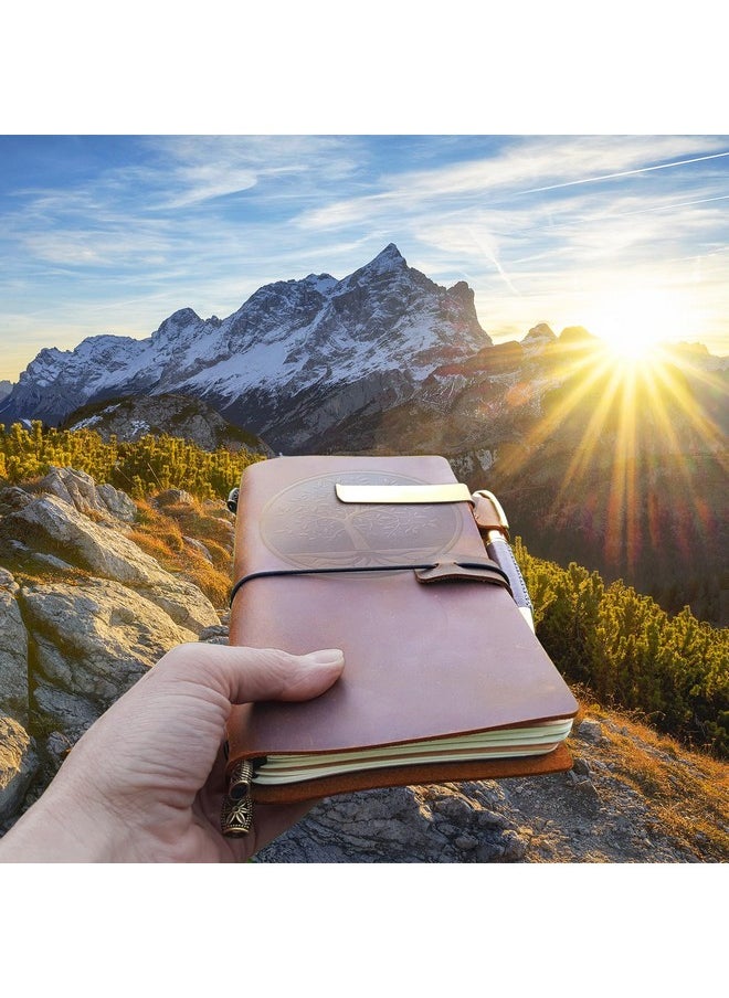 Sovereign-Gear Leather Refillable Journal, Travelers Notebook For Men And Women, Handmade Gift Set With Tree Of Life Embossed Journal And Stylish Pen, Sketchbook, Travel Diary And More (5 Inserts) (8.5X4.5")  - Image 4