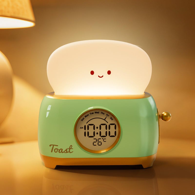 Aokpsrt Alarm Clock for Kids, Cute Toast Night Light Alarm Clocks for Bedrooms, Dimming Rechargeable Small Led Desk clock with Snooze & Countdown for Room Decor, Bedside Clock for Teen Girls Boys - Image 1