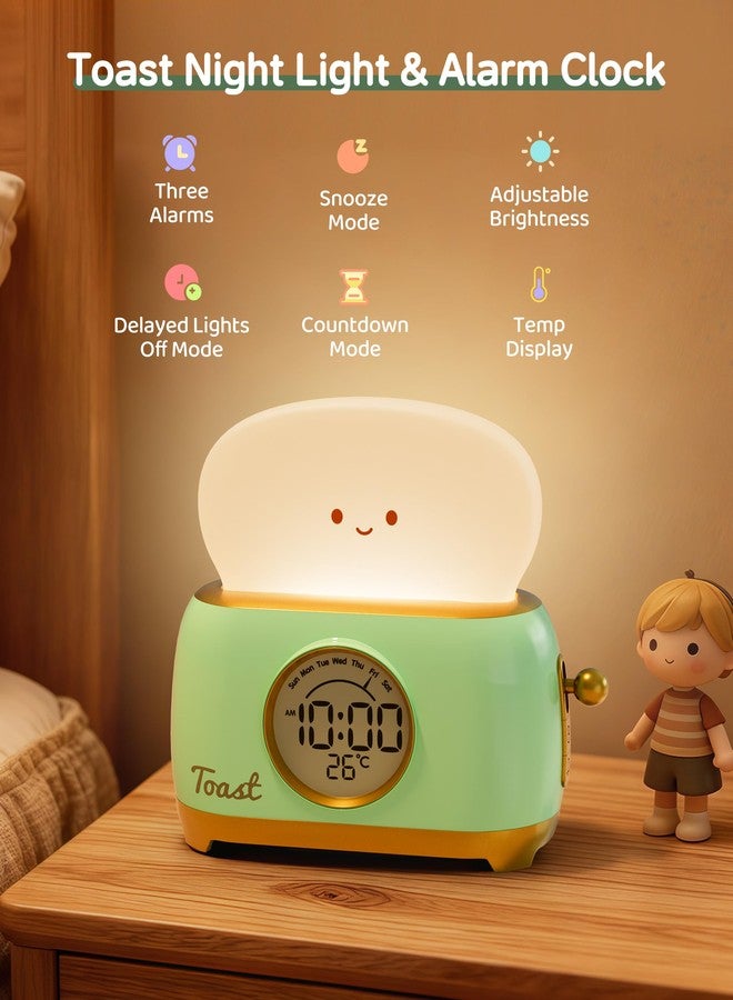 Aokpsrt Alarm Clock for Kids, Cute Toast Night Light Alarm Clocks for Bedrooms, Dimming Rechargeable Small Led Desk clock with Snooze & Countdown for Room Decor, Bedside Clock for Teen Girls Boys - Image 2