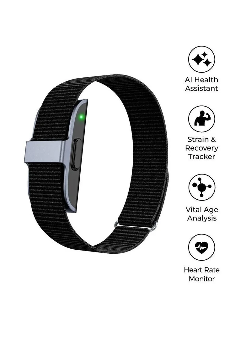 ميموري Core Vital Memorii Smart AI Fitness Band – Health & Longevity Tracker with Heart Rate, SpO2, HRV, Blood Pressure, Sleep Monitor, Stress Tracking, Multi-Sport Modes, IP67 Waterproof, No Subscription – Black