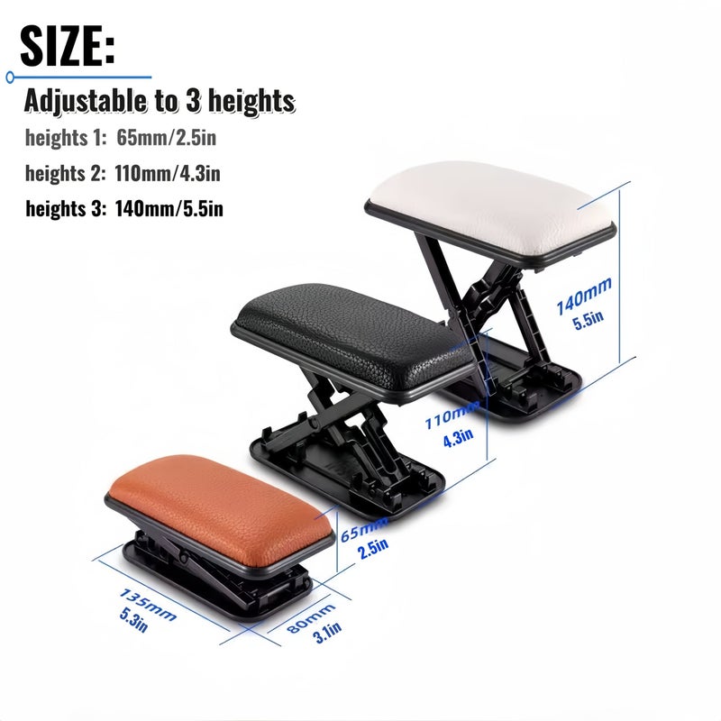 3 Level Adjustable Car Armrest Pad Black Soft Surface Multiple Heights Fit Various Driving Postures Comfortable Support For Long Distance Driving And A Nice Gift - Image 3