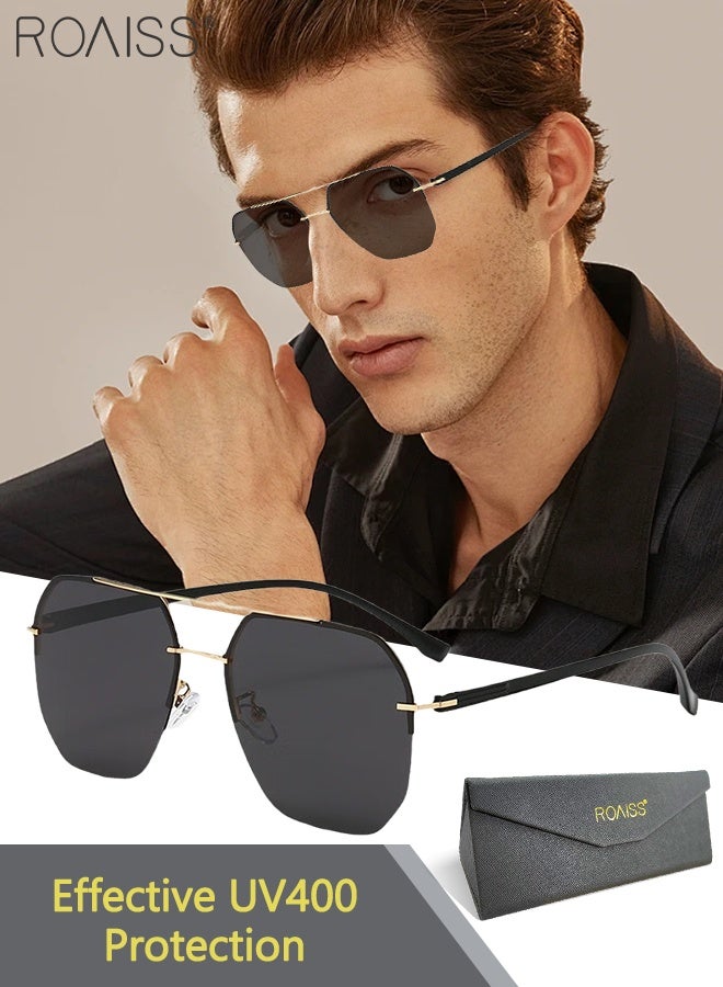 roaiss Semi-Rimless Polarized Sunglasses for Men Trendy Fashion Double Bridge Sun Glasses, Anti-Glare Sun Shades Suitable for Men Cycling, Driving, Fishing，58mm - Image 1