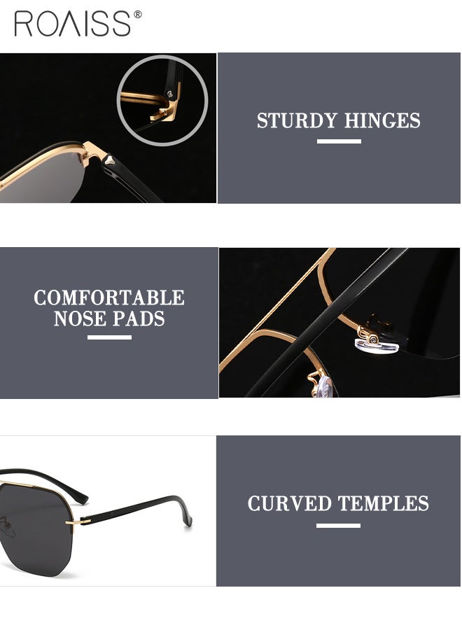 roaiss Semi-Rimless Polarized Sunglasses for Men Trendy Fashion Double Bridge Sun Glasses, Anti-Glare Sun Shades Suitable for Men Cycling, Driving, Fishing，58mm - Image 5