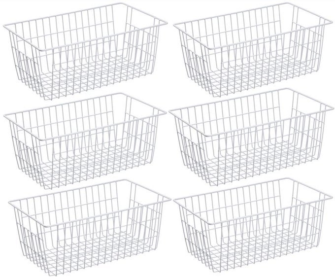WIRE METAL BASKETS FREEZER BASKETS FARMHOUSE ORGANIZER STORAGE BINS LARGE ORGANIZER BINS FOR SHELF STORAGE OFFICE BATHROOM PANTRY ORGANIZATION STORAGE BINS RACK WITH HANDLESSET OF 6