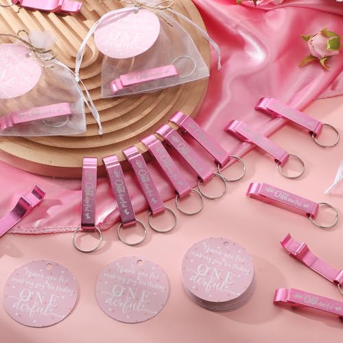 Maxcheck 50 Set First Birthday Party Favors for Adults Includes Onederful Bottle Opener Keychains 1st Birthday Favors Tags Organza Bags 1 Year Old Party Favor for Guests Return Gift(Pink,Miss.) - Image 5