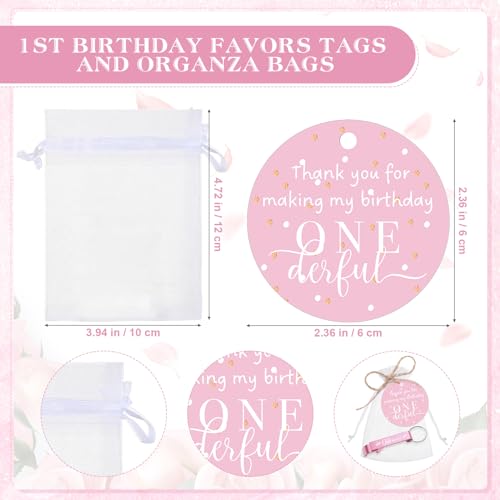 Maxcheck 50 Set First Birthday Party Favors for Adults Includes Onederful Bottle Opener Keychains 1st Birthday Favors Tags Organza Bags 1 Year Old Party Favor for Guests Return Gift(Pink,Miss.) - Image 3