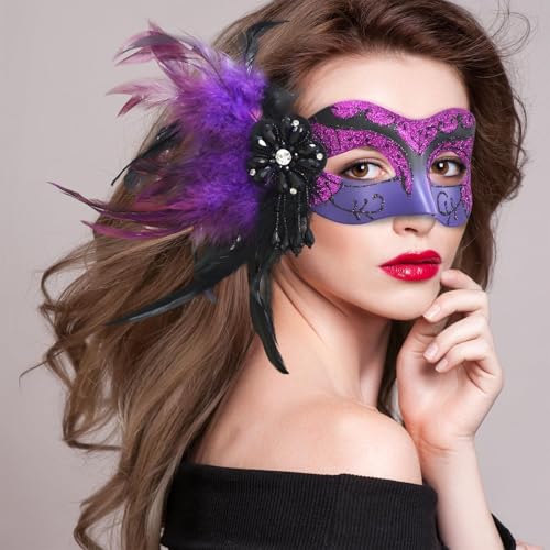 MYSEUNI 2025 New Masquerade Masks for Women Purple - Mardi Gras Mask for Women with Feathers - Womens Mascarade Venetian Mask for Masquerade Party, Halloween Ball, Cosplay Prom, Christmas - Image 5