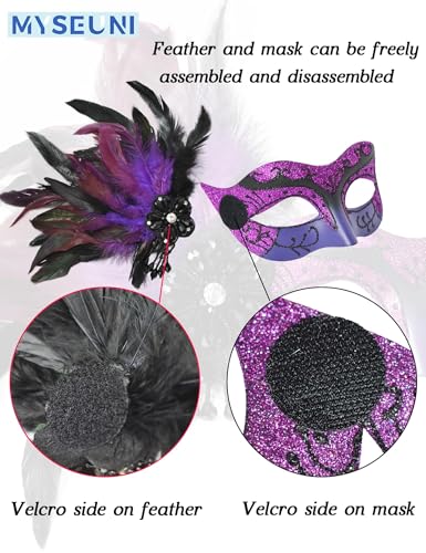 MYSEUNI 2025 New Masquerade Masks for Women Purple - Mardi Gras Mask for Women with Feathers - Womens Mascarade Venetian Mask for Masquerade Party, Halloween Ball, Cosplay Prom, Christmas - Image 4