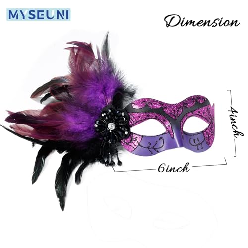 MYSEUNI 2025 New Masquerade Masks for Women Purple - Mardi Gras Mask for Women with Feathers - Womens Mascarade Venetian Mask for Masquerade Party, Halloween Ball, Cosplay Prom, Christmas - Image 2