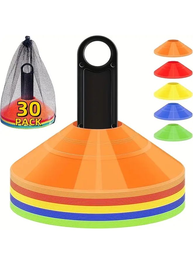30 Pack 5 Color Lightweight Soccer Cones With Carry Bag Holder For Sports Training - Image 1