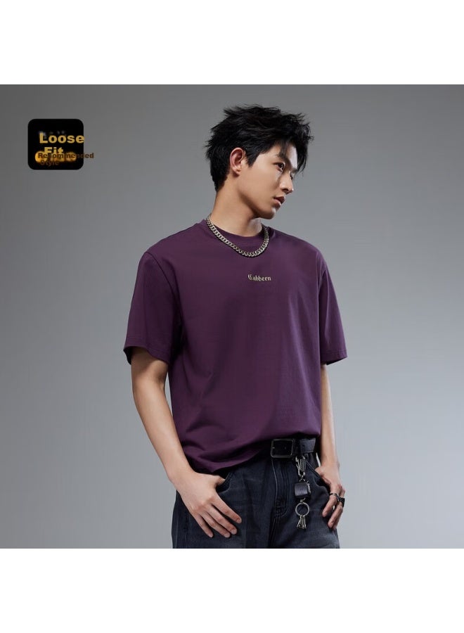 Cabbeen Men's Short-sleeve T-shirt, High-frequency Logo, Loose-fitting T-shirt, Men's Clothing, Short Sleeve, Deep Purple