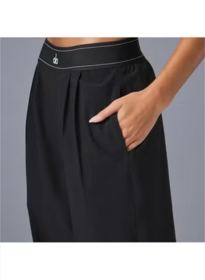 Alo Yoga High-Rise Logo Elastic Waist Yoga Pants - Women's Lightweight Wide-Leg Athletic Trousers with Breathable Fabric for Yoga, Lounge & Casual Wear - Image 3