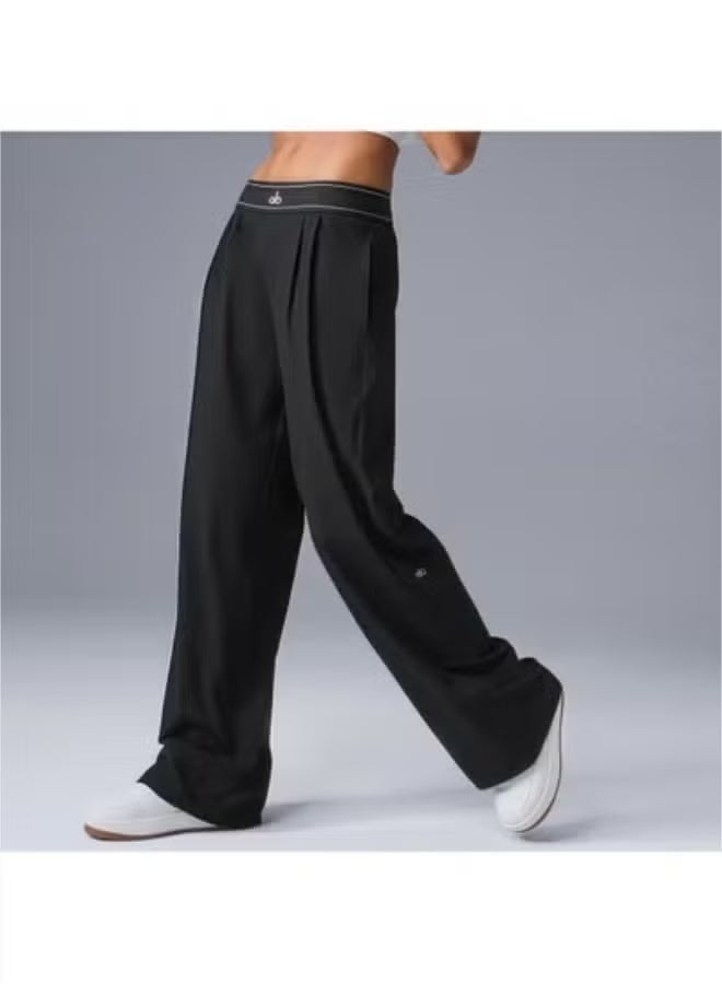 Alo Yoga High-Rise Logo Elastic Waist Yoga Pants - Women's Lightweight Wide-Leg Athletic Trousers with Breathable Fabric for Yoga, Lounge & Casual Wear - Image 1