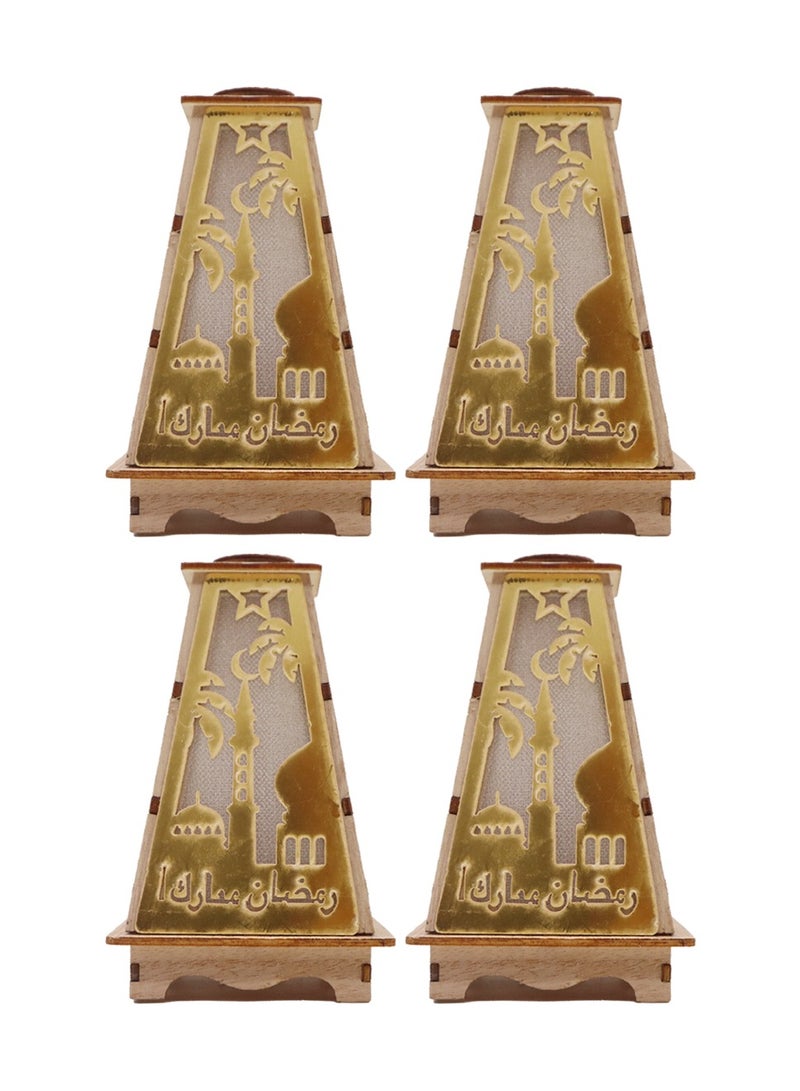 يوويل 4 قطع خشبية فانوس رمضان رمضان مبارك ديكور ضوء العيد مصباح فانوس للاستخدام الداخلي والخارجي ديكور ضوء رمضان 13X8.5 سم - Image 1