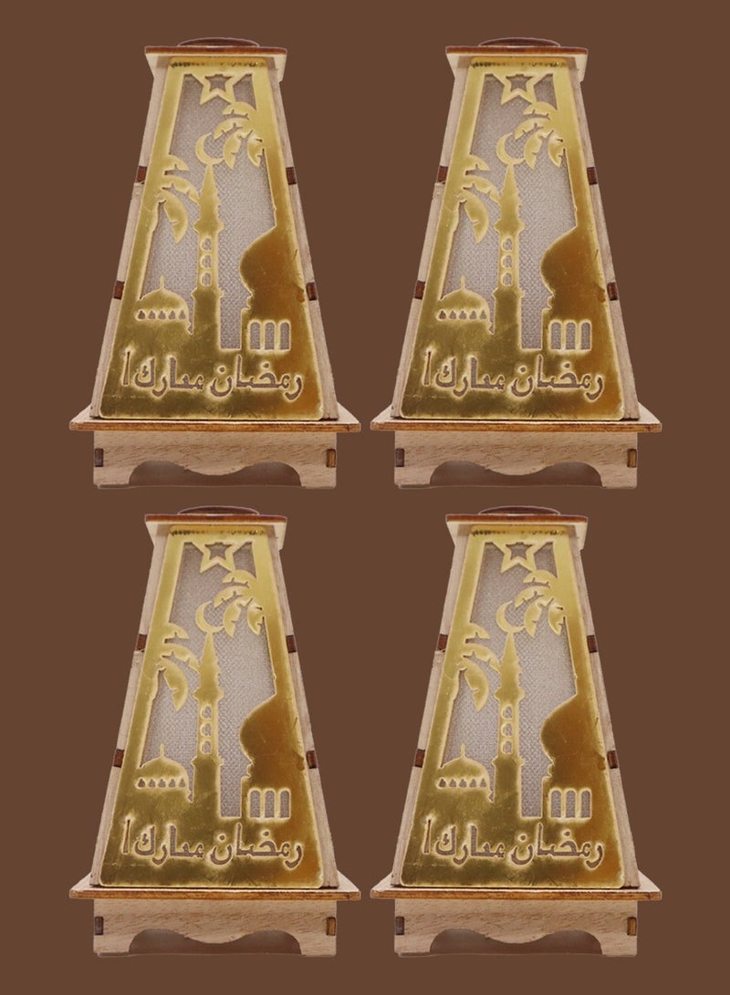 يوويل 4 قطع خشبية فانوس رمضان رمضان مبارك ديكور ضوء العيد مصباح فانوس للاستخدام الداخلي والخارجي ديكور ضوء رمضان 13X8.5 سم - Image 2