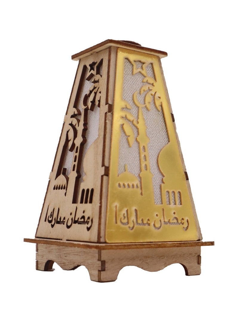 يوويل 4 قطع خشبية فانوس رمضان رمضان مبارك ديكور ضوء العيد مصباح فانوس للاستخدام الداخلي والخارجي ديكور ضوء رمضان 13X8.5 سم - Image 3