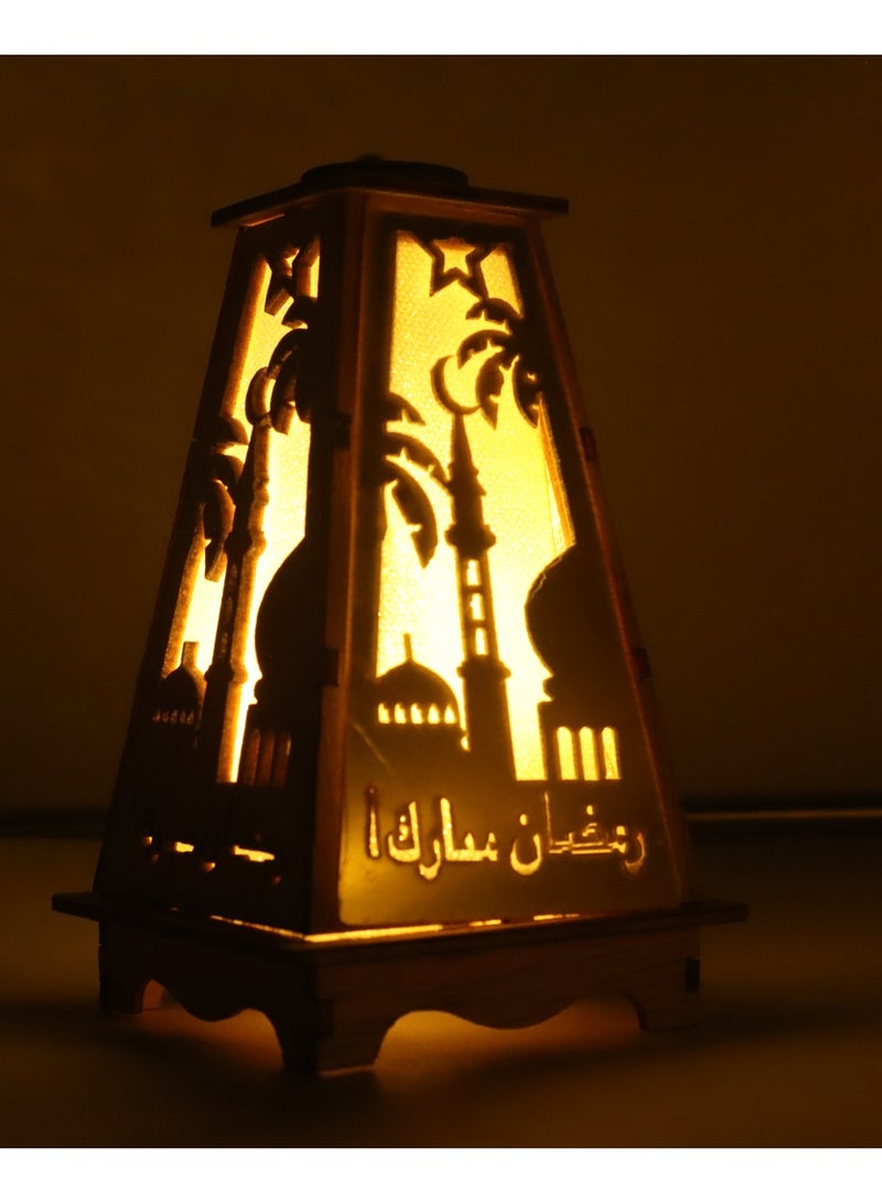 يوويل 4 قطع خشبية فانوس رمضان رمضان مبارك ديكور ضوء العيد مصباح فانوس للاستخدام الداخلي والخارجي ديكور ضوء رمضان 13X8.5 سم - Image 5