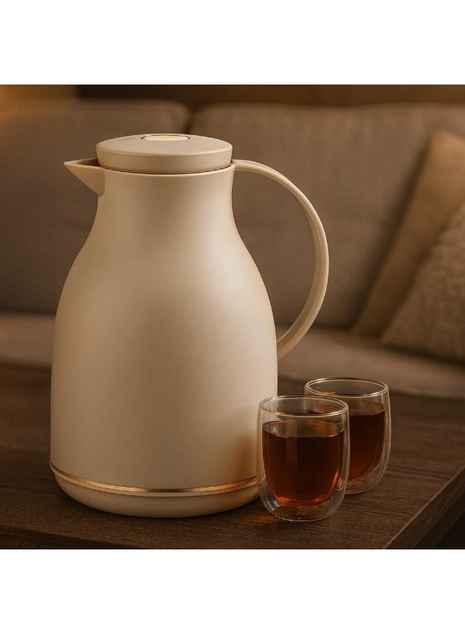 ماستر جولد ترمس شاي وقهوة بسعة لتر واحد بتصميم أنيق | ترمس للمشروبات الساخنة والباردة | ترمس شاي وقهوة محكم الإغلاق بحافة ذهبية | مناسب للمكاتب والفنادق والاستخدام اليومي - Image 2