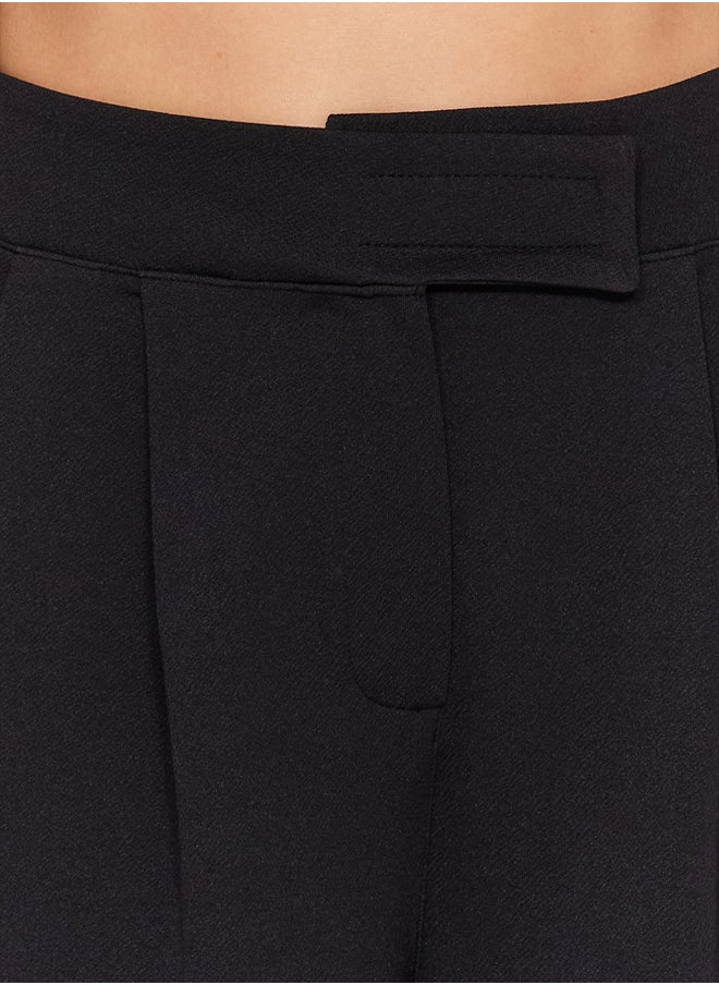 trendyol Black High Waist Pleated Wide Leg Knitted Pants with Velcro Belt TWOAW24PL00177  - Image 4