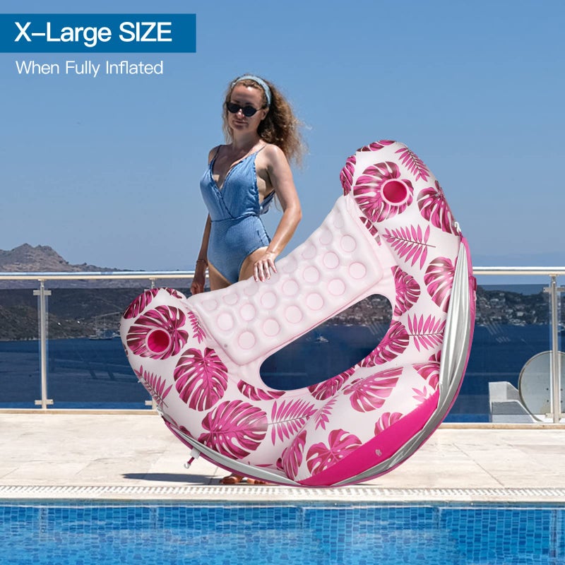 COOLCOOLDEE Pool Float with Canopy, Cup Holder - XL Pool Chair Lounge Float with Adjustable Sun Shade Cover, Drink Holder, Ergonomic Headrest,Inflatable Pool Float for Adults - Image 5