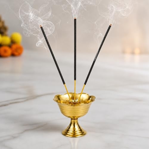Spillbox Brass Incense Stick Holder Stand | Holder | Burner with Ash Catcher Agarbatti | Batti Stand | Plate | Dhup | Dhoop Best for Puja | Pooja Your Mandir Home & Office Decoration - Rose Agarbatti - Image 1