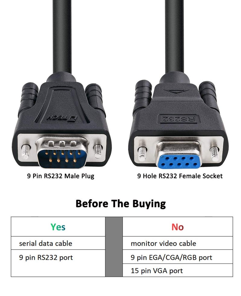 DTech DB9 RS232 Serial Cable Male to Female Null Modem Cord Full Handshaking 7 Wire Crossover for Data Communication Computer Switch Router (1.5 Feet, Black) - Image 3