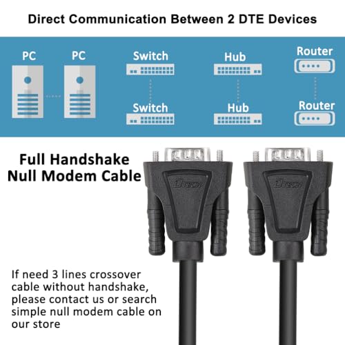 DTech DB9 RS232 Serial Cable Male to Female Null Modem Cord Full Handshaking 7 Wire Crossover for Data Communication Computer Switch Router (1.5 Feet, Black) - Image 4
