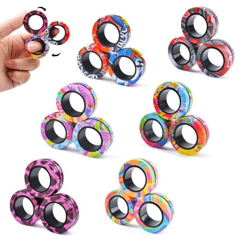 Cevioce Easter Basket Stuffers for Teens Boys Girls 18Pcs Magnetic Rings Fidget Toy Set ADHD Anxiety Magnetic Fidget Toys Adults Fidget Spinner Rings for Relief Easter Gifts for Kids Year Old D - Image 3