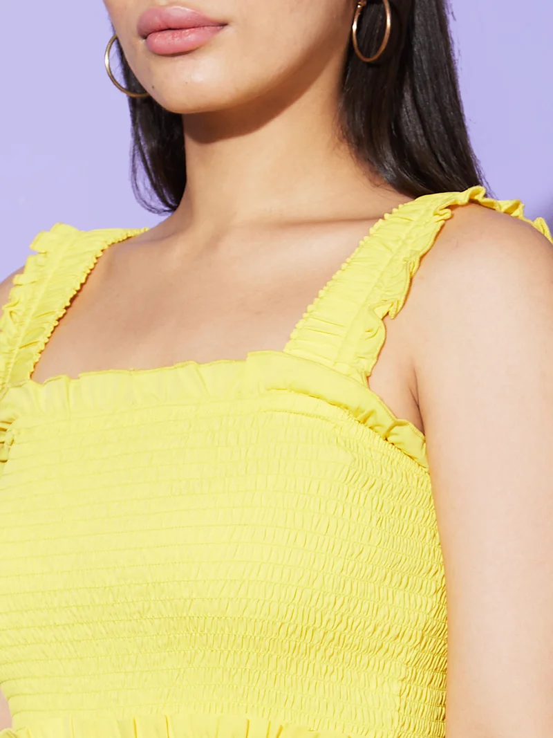 globus Women Yellow Georgette Shoulder Strap Tiered Fit & Flare Dress