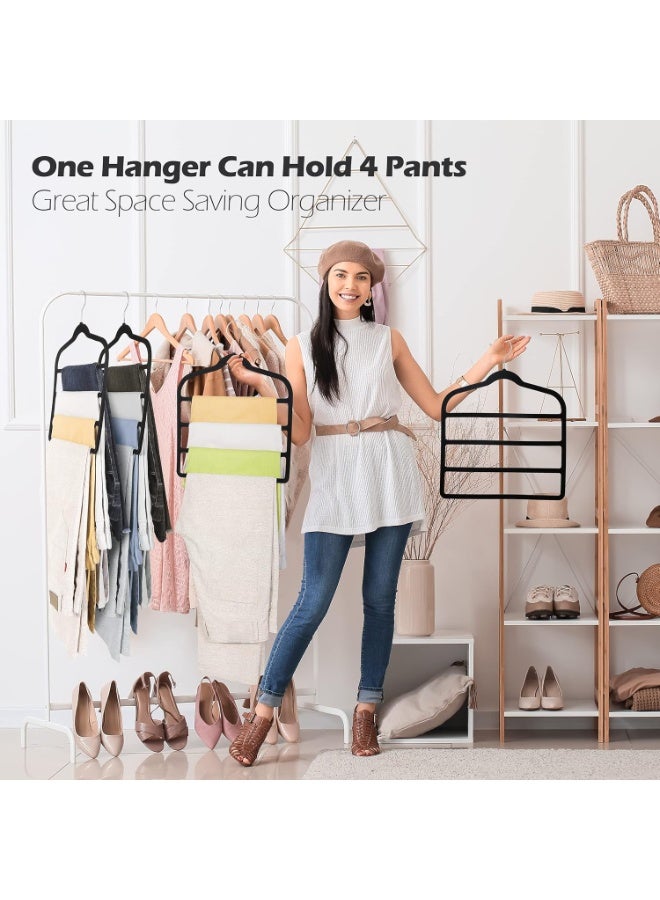 Bluejw Velvet Pant Clothes Hanger Space Saving Non Slip Shorts Hanger,  Jeans Slack Trousers Hangers Multiple Velvet Hanger Closet Organizer Storage and Organization for Jeans,Scarf,Tie(Black,3) - Image 4