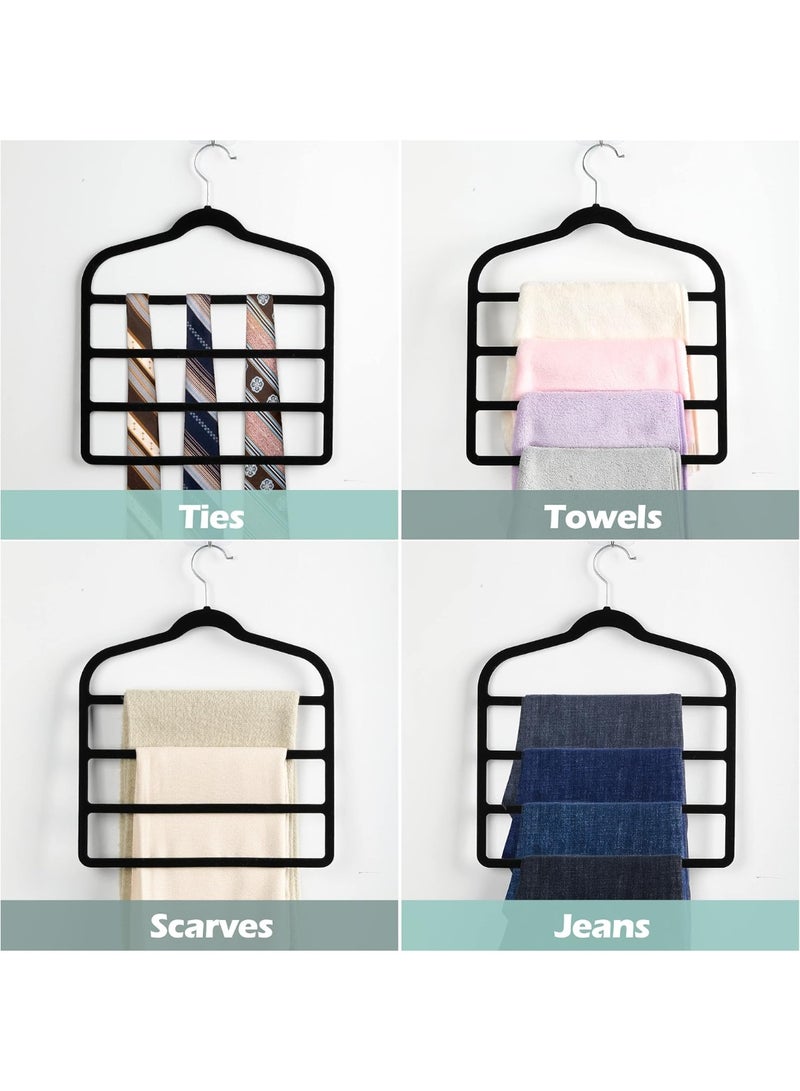 Bluejw Velvet Pant Clothes Hanger Space Saving Non Slip Shorts Hanger,  Jeans Slack Trousers Hangers Multiple Velvet Hanger Closet Organizer Storage and Organization for Jeans,Scarf,Tie(Black,3) - Image 3
