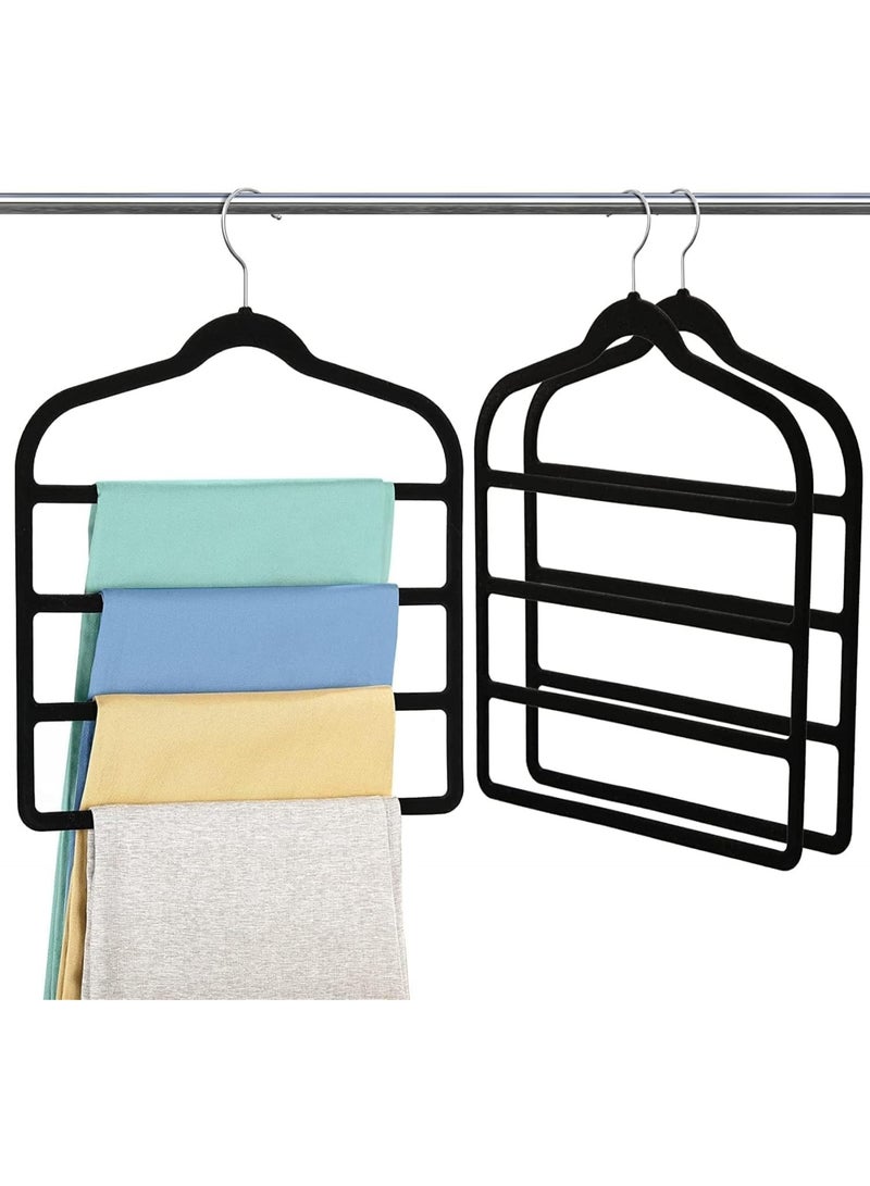 Bluejw Velvet Pant Clothes Hanger Space Saving Non Slip Shorts Hanger,  Jeans Slack Trousers Hangers Multiple Velvet Hanger Closet Organizer Storage and Organization for Jeans,Scarf,Tie(Black,3) - Image 1