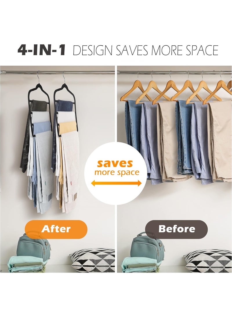 Bluejw Velvet Pant Clothes Hanger Space Saving Non Slip Shorts Hanger,  Jeans Slack Trousers Hangers Multiple Velvet Hanger Closet Organizer Storage and Organization for Jeans,Scarf,Tie(Black,3) - Image 2