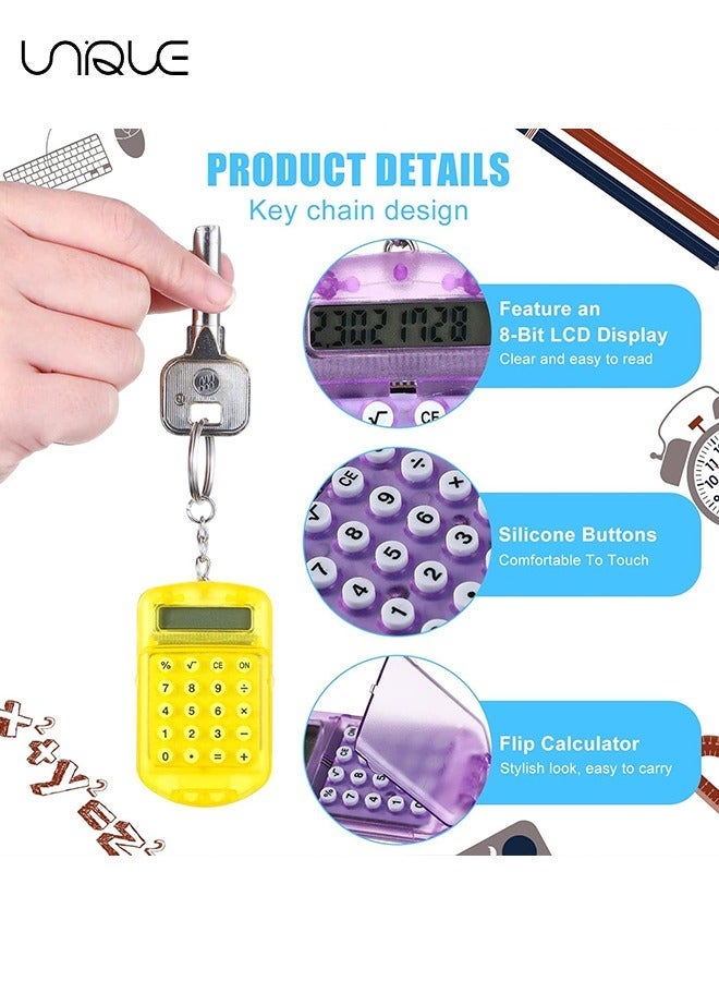 يونيك 6 Pcs Mini Keychain Calculator for Kids Pocket Calculator Key Ring Tiny Clear Flip Small Portable Calculator 8 Digit Electronic Cute Basic Calculator Keychain for Students - Image 3