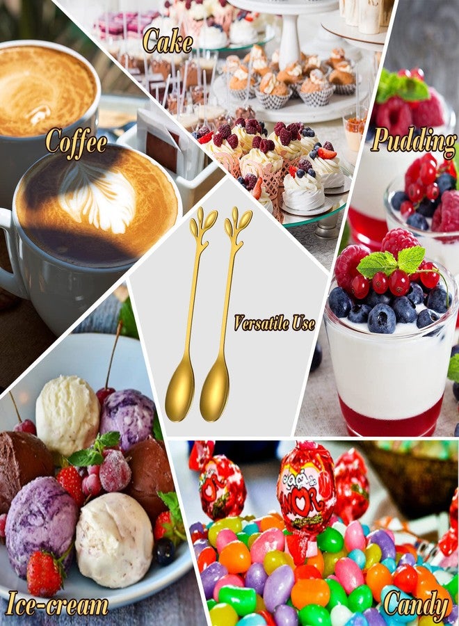 Meanplan 100 Pcs Demitasse Espresso Spoons Stainless Steel Bulk, 4.33'' Small Mini Coffee Tasting Dessert Spoons for Kitchen Dessert, Tea, Appetizer, 1.18'' Wide(Leave,Gold) - Image 5