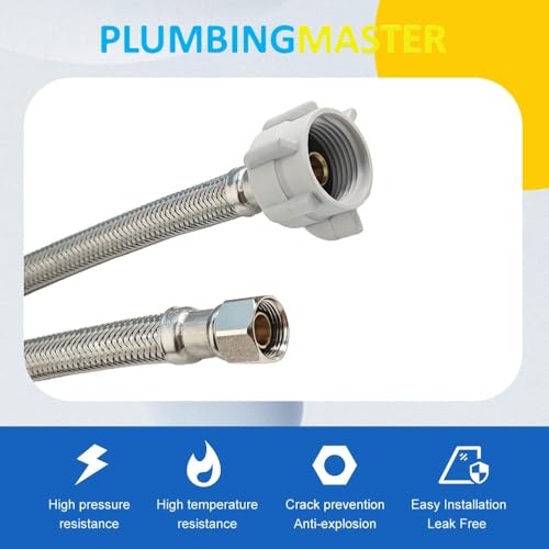 PLUMBINGMASTER 2pcs 36 inch PLUMBINGMASTER Toilet Water Supply Line38 Comp x 78 BC Braided Stainless Steel Toilet Supply LineToilet Connector Hose with AntiLeaking Brass Nut - Image 3