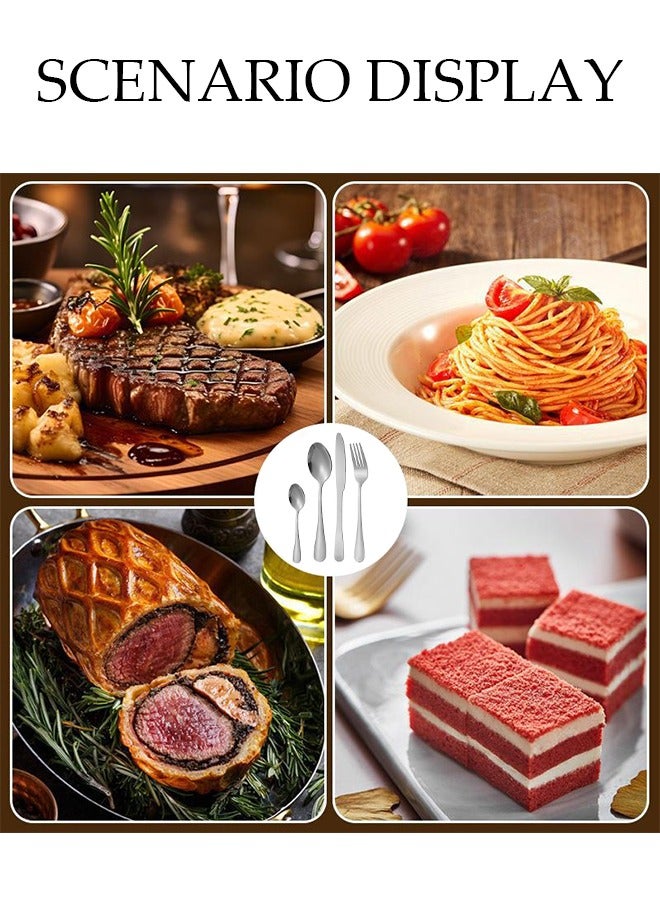 طقم أدوات مائدة من الفولاذ المقاوم للصدأ 24 قطعة، طقم أدوات مطبخ على الطراز الغربي، طقم أدوات مائدة مصقول بمرآة، مع سكين، شوكة، ملعقة، مناسب لتناول الطعام العائلي، المطبخ، التجمعات، فضي - Image 4
