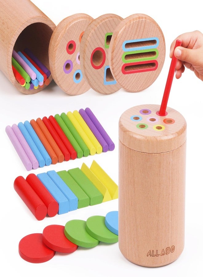 ALLABC 3-in-1 Montessori Color Sorting Toys for 1 2 3 Year Old, Preschool Learning Activities, Wooden Educational Sensory Toys for Toddlers 1-3, Montessori Fine Motor Skills Toy for Age 18 Month Old - Image 1
