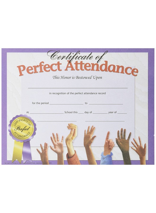 Hayes Perfect Attendance Certificate, 11 x 8-1/2 inches, Paper, Pack of 30