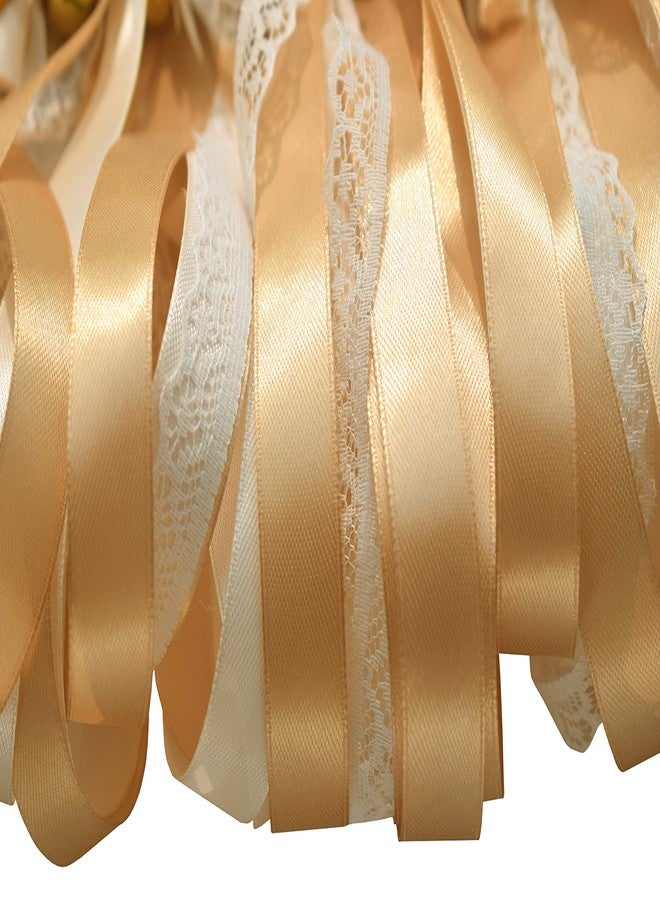 Kingsnow 50 Pack Champagne Lace Ribbon Wands Party Streamers with Bells Silk Fairy Stick Wand Party Favors for Wedding Send off Party Activities Baby Shower Holiday Celebration - Image 3