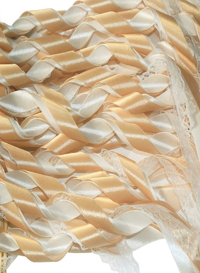 Kingsnow 50 Pack Champagne Lace Ribbon Wands Party Streamers with Bells Silk Fairy Stick Wand Party Favors for Wedding Send off Party Activities Baby Shower Holiday Celebration - Image 5