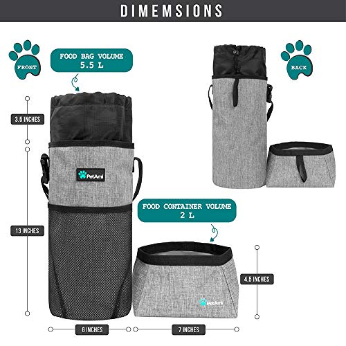 PetAmi Travel Dog Food Bag Pet Collapsible Dog Bowls Set, Dog Kibble Bag, Pet Food Water Bowls for Dogs Cats, Foldable Waterproof Dog Camping Bowls Cup Dish Accessories for Hiking, Heather Gray - Image 3