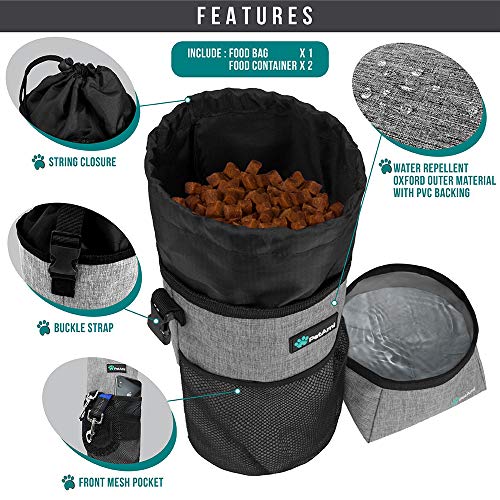 PetAmi Travel Dog Food Bag Pet Collapsible Dog Bowls Set, Dog Kibble Bag, Pet Food Water Bowls for Dogs Cats, Foldable Waterproof Dog Camping Bowls Cup Dish Accessories for Hiking, Heather Gray - Image 2
