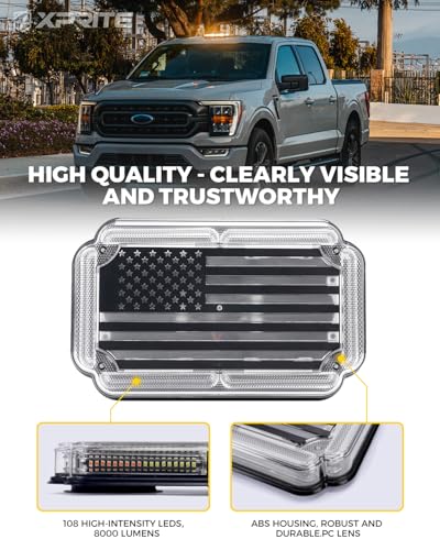 Xprite 300 Bright 108 LED Roof Top Strobe Light US Flag Pattern Emergency Safety Warning Mini LED Strobe Lightbar wMagnetic Base for 1224V Construction Vehicles Trucks Snowplows Amber White - Image 3